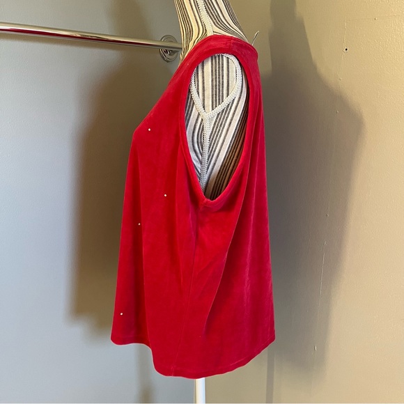 The Quacker Factory Womens Vintage Red Velour Top Holiday Festive Rhinestones XL - Picture 3 of 13